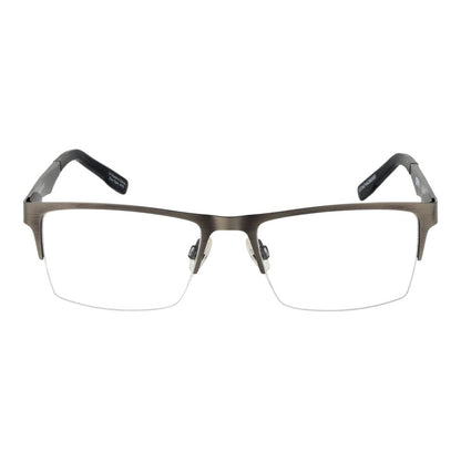 Eyeglasses Frames by Spy for men in plastic gray features an refined silhouette, showcasing a sophisticated gunmetal coloured frame and refined half-frame frame design for a refined look.
