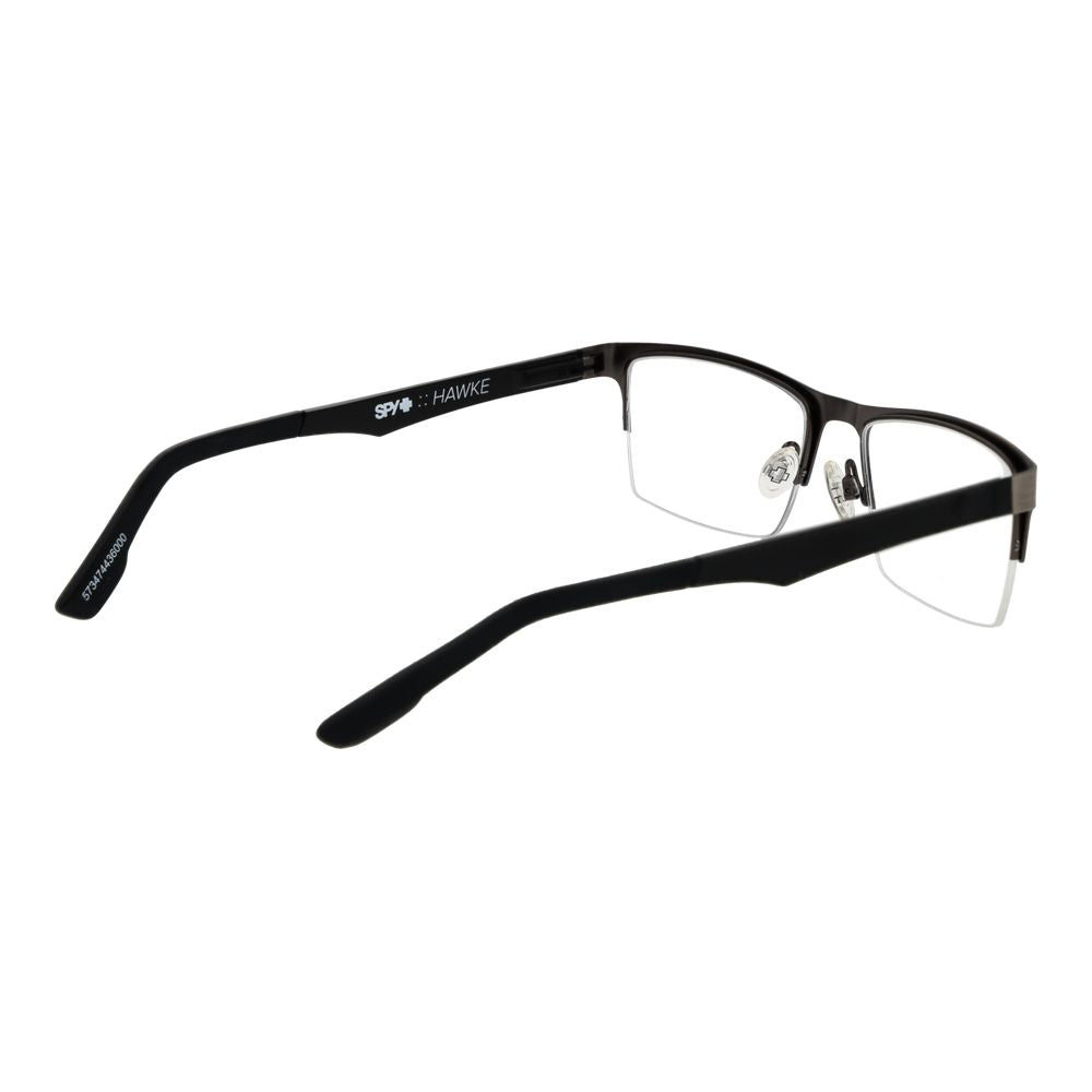Eyeglasses Frames by Spy for men in plastic gray features a refined silhouette, showcasing a refined gunmetal coloured frame and half-frame frame design for a sophisticated, premium look.