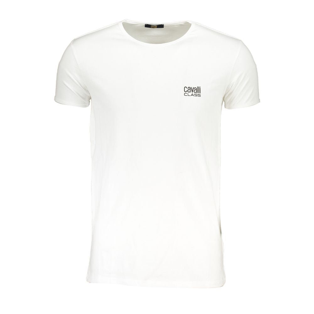T-Shirt by Cavalli Class for men in cotton white & print features an on trend silhouette, perfectly showcasing a on trend and crew neckline for an elevated aesthetic.