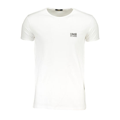 T-Shirt by Cavalli Class for men in cotton white & print features an on trend silhouette, perfectly showcasing a on trend and crew neckline for an elevated aesthetic.