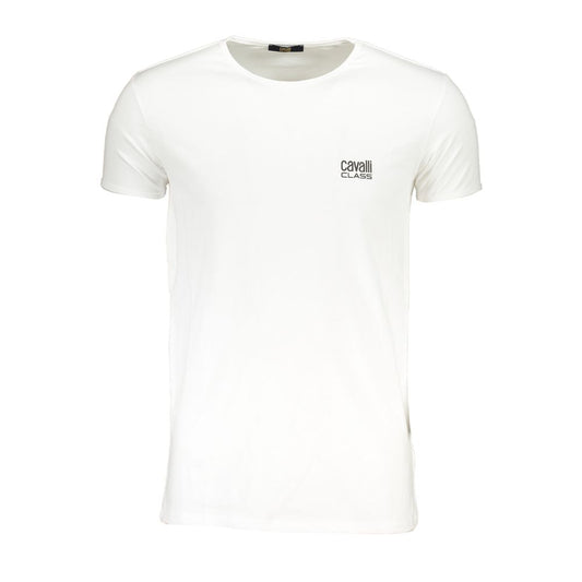 T-Shirt by Cavalli Class for men in cotton white & print features an on trend silhouette, perfectly showcasing a on trend and crew neckline for an elevated aesthetic.