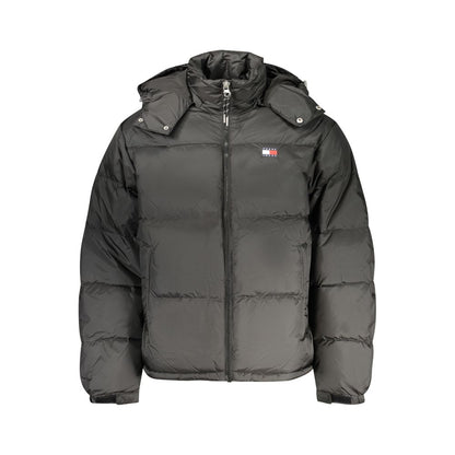 Hooded Overcoat by Tommy Hilfiger for men in polyester black features a cosy chic silhouette, artfully detailed with a sophisticated hooded neckline and premium pockets & hooded for a cosy chic finish.