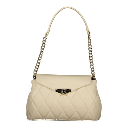 Shoulder Handbag by Mario Valentino for women in polyurethane beige & signature features an refined silhouette, showcasing a secure turn-lock, ample internal-pockets, and versatile shoulder-strap, adjustable-strap & handle for a sophisticated refined aesthetic.