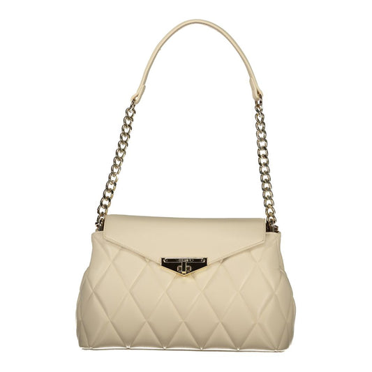 Shoulder Handbag by Mario Valentino for women in polyurethane beige & signature features an refined silhouette, showcasing a secure turn-lock, ample internal-pockets, and versatile shoulder-strap, adjustable-strap & handle for a sophisticated refined aesthetic.