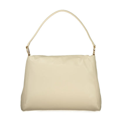 This Frame Handbag by Mario Valentino for women in polyethylene and beige presents a sculptural silhouette featuring a secure snap, ample document-holder & internal-pockets, and versatile shoulder-strap & handle for a sculptural finish.