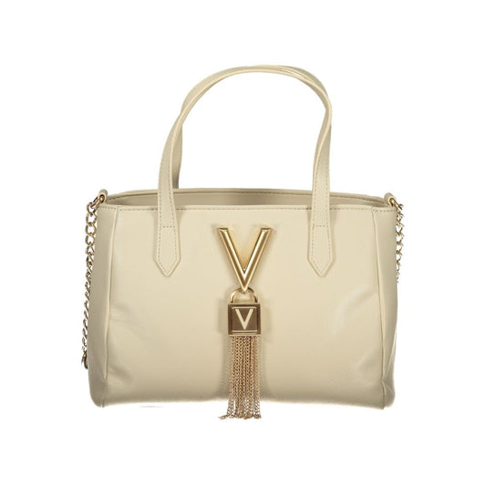 Handbag by Mario Valentino for women in polyethylene beige presents a ornamental silhouette, showcasing a secure zipper, ample document-holder & internal-pockets, and versatile shoulder-strap, handle & adjustable-strap for a ornamental finish.
