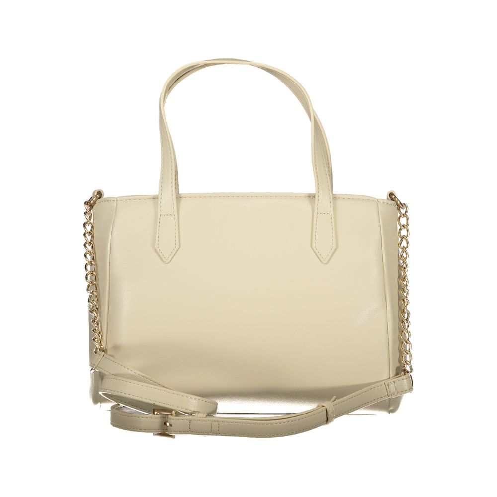 Handbag by Mario Valentino for women in polyethylene beige features a ornamental silhouette, showcasing a secure zipper, ample document-holder & internal-pockets, and ornamental shoulder-strap, handle & adjustable-strap for a sophisticated look.