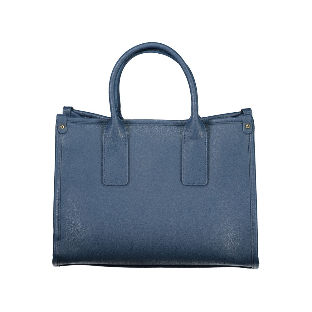 Handbag by Mario Valentino for women in polyethylene blue, signature & print features a signature silhouette, showcasing a secure and signature internal-pockets with versatile handle & adjustable-strap for a sophisticated look.
