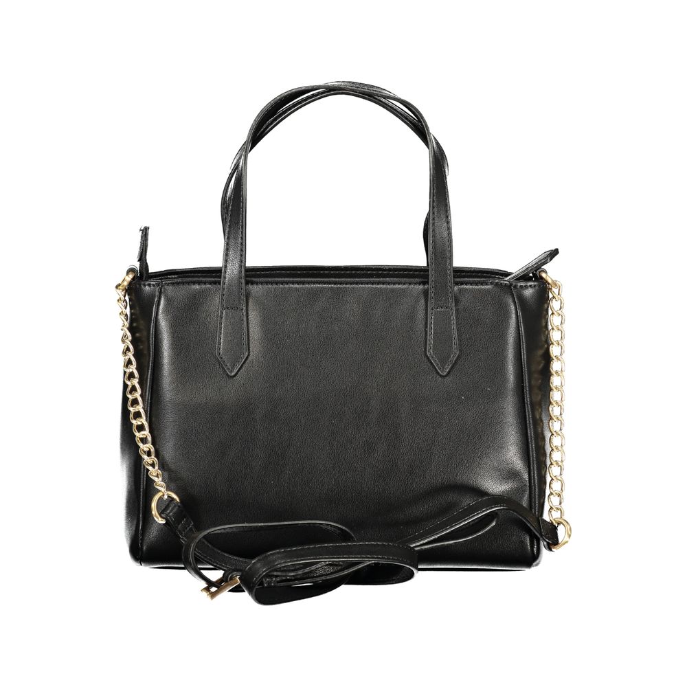 Handbag by Mario Valentino for women in polyethylene black & signature features an refined silhouette, showcasing a secure zipper, ample document-holder & internal-pockets, and versatile shoulder-strap, handle & adjustable-strap for a sophisticated refined aesthetic.