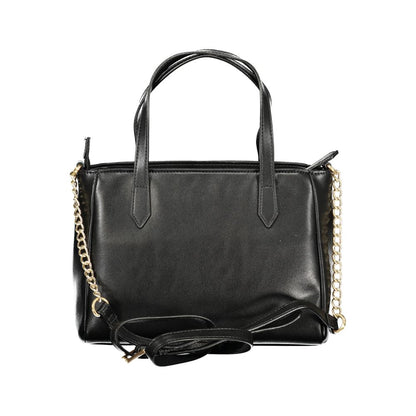 Handbag by Mario Valentino for women in polyethylene black & signature features an refined silhouette, showcasing a secure zipper, ample document-holder & internal-pockets, and versatile shoulder-strap, handle & adjustable-strap for a sophisticated refined aesthetic.