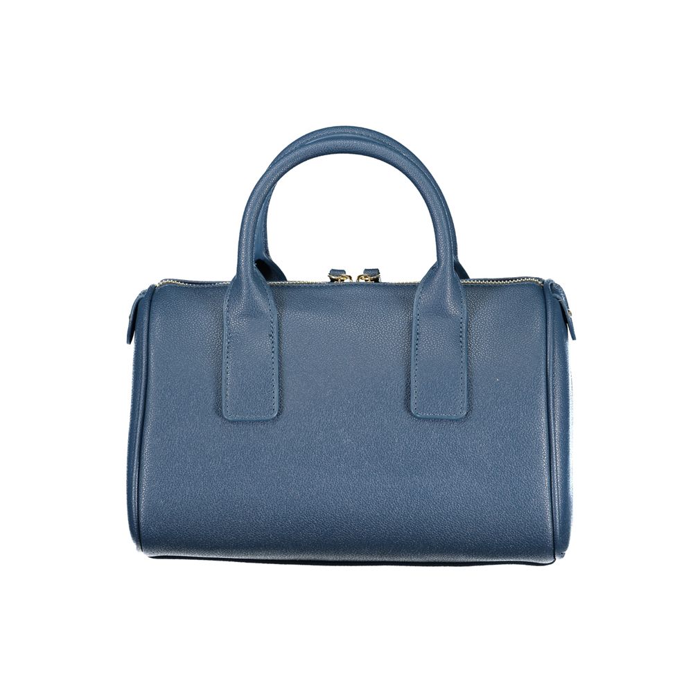 Handbag by Mario Valentino for women in polyethylene blue, signature & print features a signature silhouette, showcasing a secure zipper and signature internal-pockets with versatile adjustable-strap & handle for a sophisticated look.