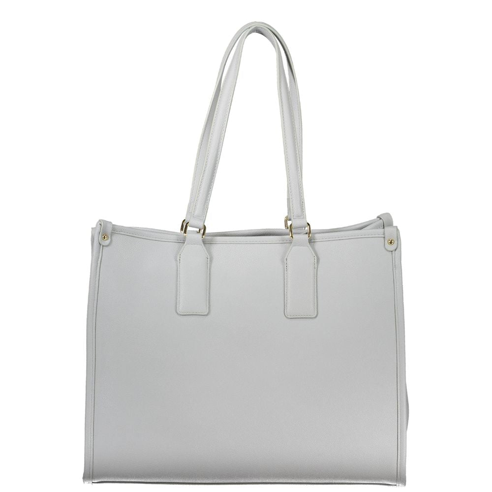 Handbag by Mario Valentino for women in polyethylene blue & print features a ornamental silhouette, showcasing a secure zipper, ample internal-pockets & laptop-compartment, and ornamental adjustable-strap & handle for a sophisticated look.