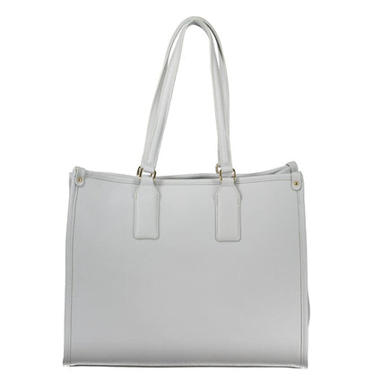 Handbag by Mario Valentino for women in polyethylene blue & print features a ornamental silhouette, showcasing a secure zipper, ample internal-pockets & laptop-compartment, and ornamental adjustable-strap & handle for a sophisticated look.
