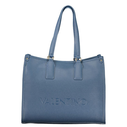 This Handbag by Mario Valentino for women in polyethylene and blue & print presents a sculptural silhouette featuring a secure zipper, ample internal-pockets & laptop-compartment, and versatile adjustable-strap & handle for a sculptural finish.