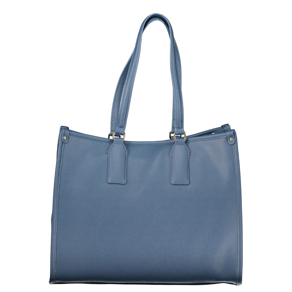 Handbag by Mario Valentino for women in polyethylene blue & print features a refined silhouette, showcasing a secure zipper, organized internal-pockets & laptop-compartment, and versatile adjustable-strap & handle for a refined finish.
