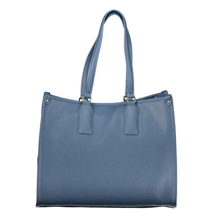 Handbag by Mario Valentino for women in polyethylene blue & print features a refined silhouette, showcasing a secure zipper, organized internal-pockets & laptop-compartment, and versatile adjustable-strap & handle for a refined finish.