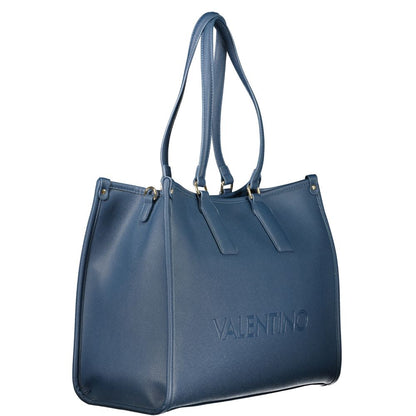 Handbag by Mario Valentino for women in polyethylene blue & print features a signature silhouette, showcasing a secure zipper and signature internal-pockets & laptop-compartment with versatile adjustable-strap & handle for a sophisticated look.