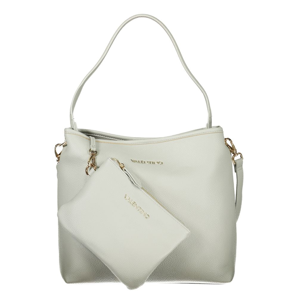 2-in-1 Shoulder & Crossbody Pouch Handbag by Mario Valentino for women in polyethylene gray features an refined silhouette, showcasing a secure snap, ample internal-pockets, and versatile crossbody-strap, shoulder-strap, adjustable-strap & handle for a sophisticated refined aesthetic.