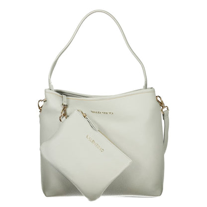 2-in-1 Shoulder & Crossbody Pouch Handbag by Mario Valentino for women in polyethylene gray features an refined silhouette, showcasing a secure snap, ample internal-pockets, and versatile crossbody-strap, shoulder-strap, adjustable-strap & handle for a sophisticated refined aesthetic.