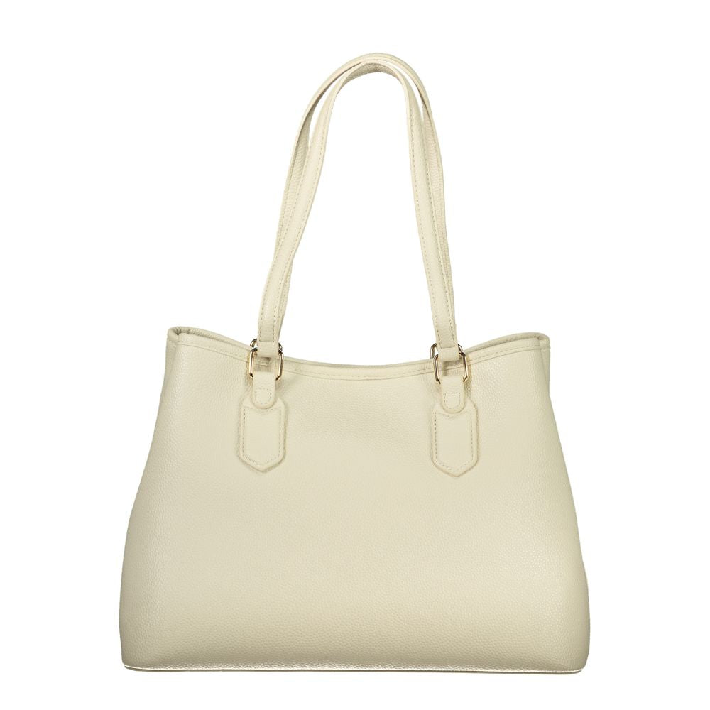 Handbag by Mario Valentino for women in polyethylene beige features a ornamental silhouette, showcasing a secure zipper, ample built-in-compartments & internal-pockets, and ornamental shoulder-strap, handle & adjustable-strap for a sophisticated look.