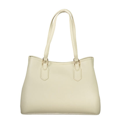 Handbag by Mario Valentino for women in polyethylene beige features a ornamental silhouette, showcasing a secure zipper, ample built-in-compartments & internal-pockets, and ornamental shoulder-strap, handle & adjustable-strap for a sophisticated look.