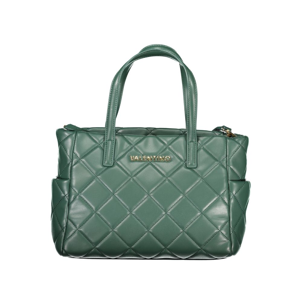 This Handbag by Mario Valentino for women in polyethylene and green presents a sculptural silhouette featuring a secure snap & zipper, ample external-pockets & internal-pockets, and versatile shoulder-strap, adjustable-strap & handle for a sculptural finish.