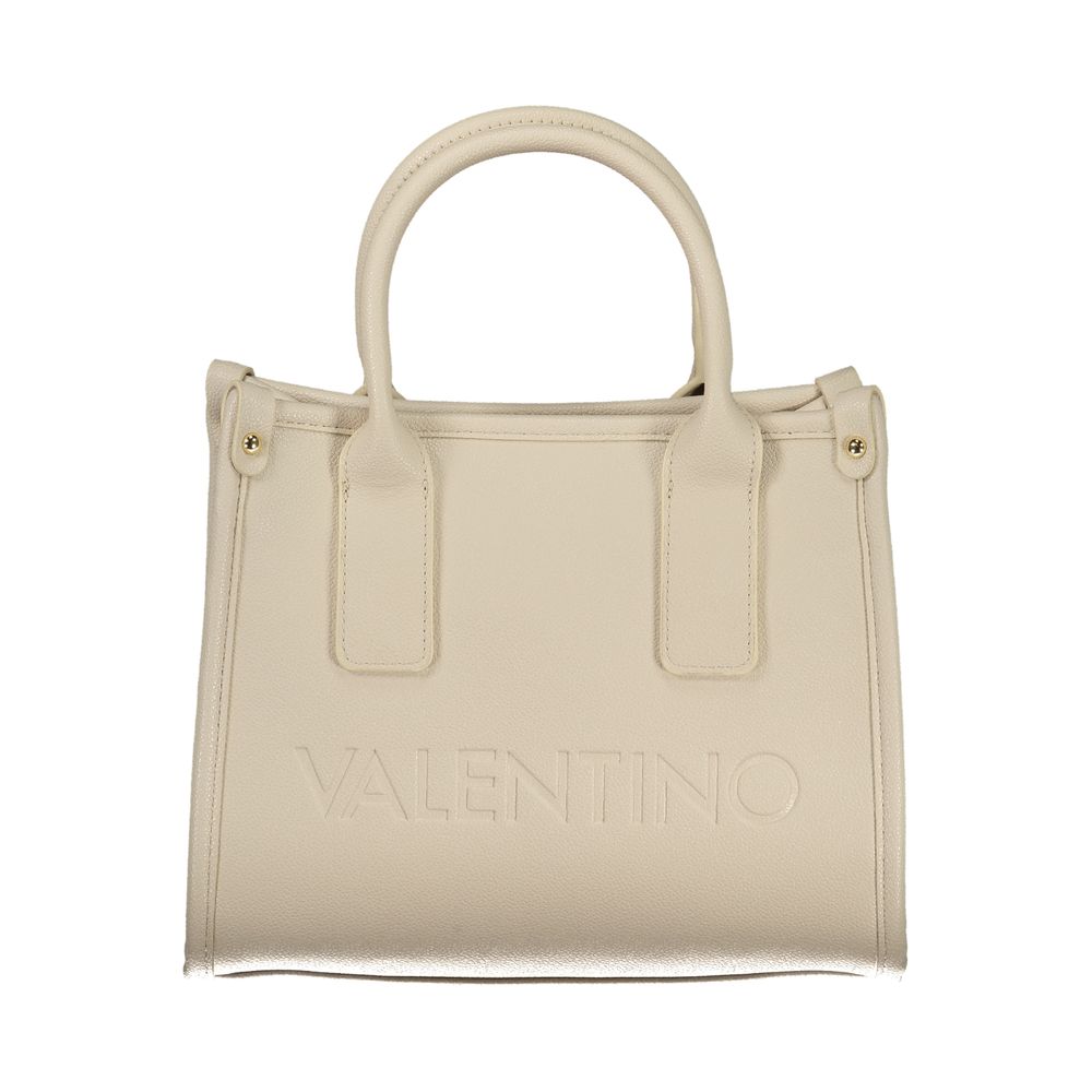 Handbag by Mario Valentino for women in polyethylene beige, signature-print & print features a signature silhouette, showcasing a secure and signature internal-pockets with versatile handle & adjustable-strap for a sophisticated look.