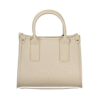 Handbag by Mario Valentino for women in polyethylene beige, signature-print & print features a signature silhouette, showcasing a secure and signature internal-pockets with versatile handle & adjustable-strap for a sophisticated look.