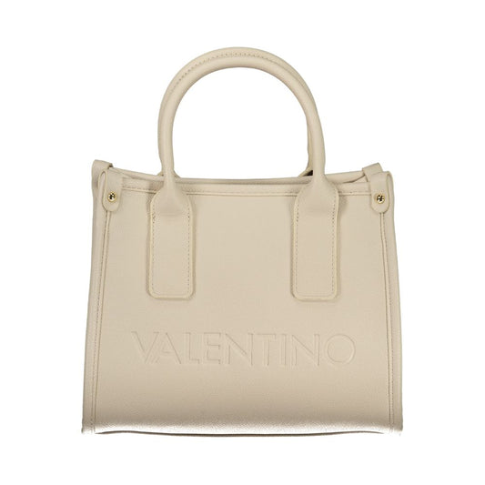 Handbag by Mario Valentino for women in polyethylene beige, signature-print & print features a signature silhouette, showcasing a secure and signature internal-pockets with versatile handle & adjustable-strap for a sophisticated look.