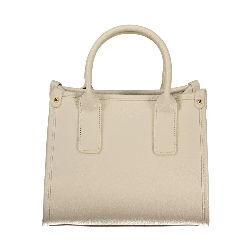 Handbag by Mario Valentino for women in polyethylene beige, signature-print & print features a signature silhouette, showcasing a secure and signature internal-pockets with versatile handle & adjustable-strap for a sophisticated look.