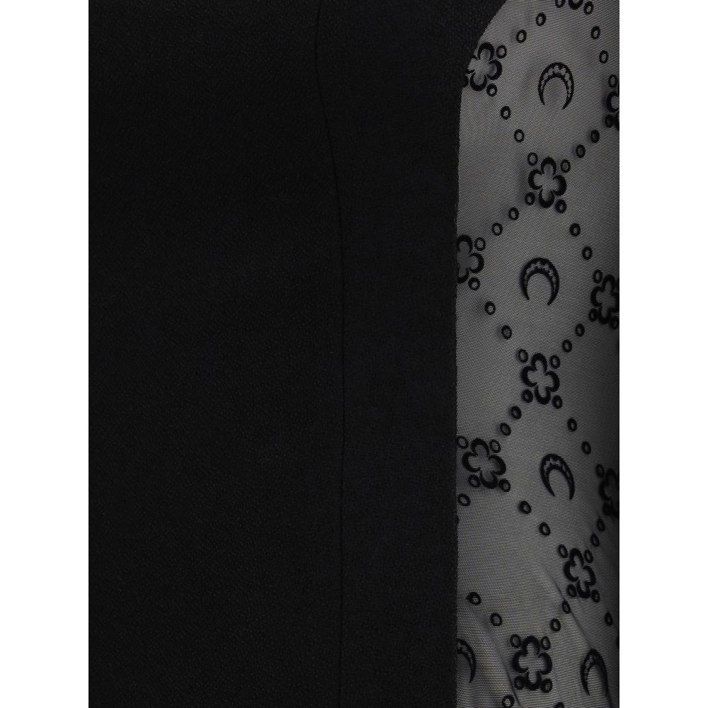 Dress by Marine Serre for women in wool & viscose black, jacquard & signature showcases a striking silhouette, elegantly detailed with a , refined , and a striking mini for a striking finish.