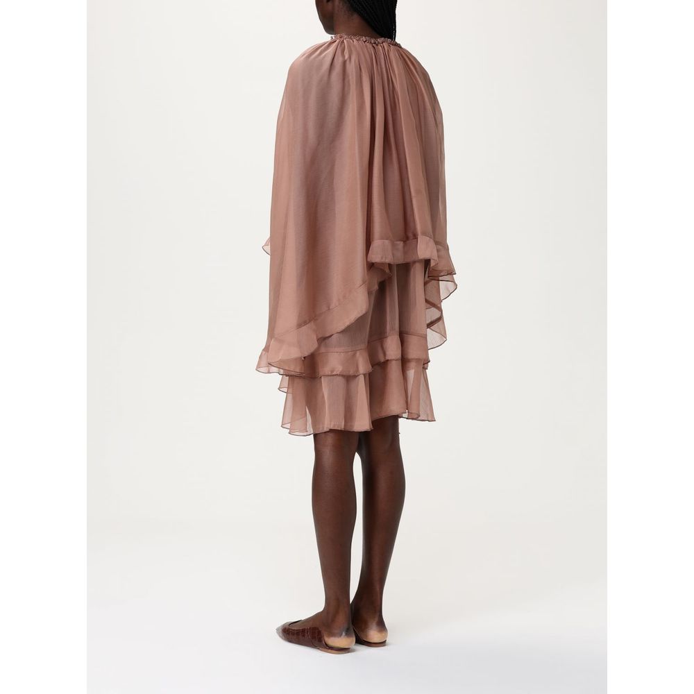 Dress by Tpn for women in silk beige showcases a striking silhouette, elegantly detailed with a , refined , and a striking midi for a striking finish.