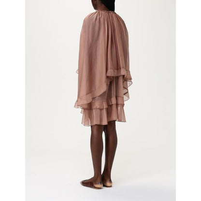 Dress by Tpn for women in silk beige showcases a striking silhouette, elegantly detailed with a , refined , and a striking midi for a striking finish.