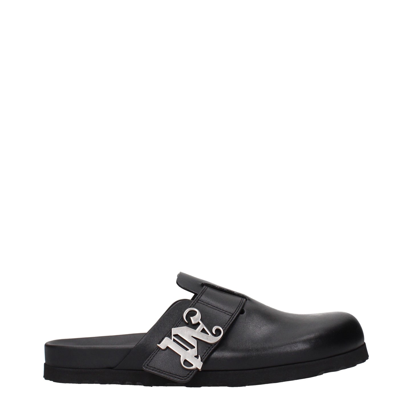 Clogs Slippers by Palm Angels for men in leather black presents a sumptuous silhouette, perfectly capturing the sumptuous essence of Men's Leather Clogs Slippers with its signature and .