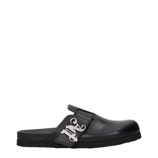 Clogs Slippers by Palm Angels for men in leather black presents a sumptuous silhouette, perfectly capturing the sumptuous essence of Men's Leather Clogs Slippers with its signature and .