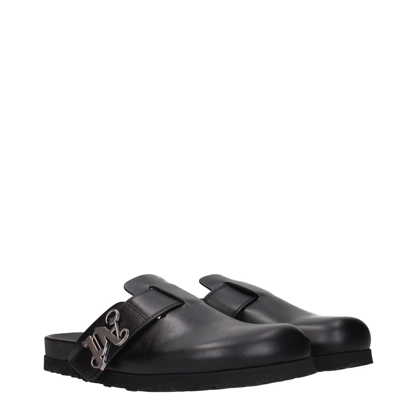 Clogs Slippers by Palm Angels for men in leather black presents a effortless silhouette, showcasing the elegant Men's Leather Clogs Slippers design with its unique and sophisticated .