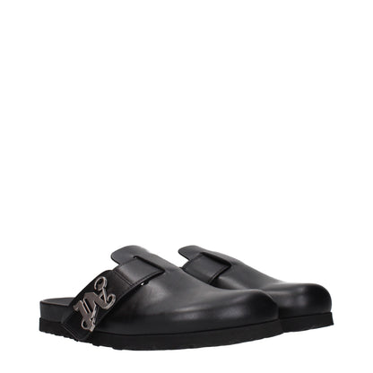 Clogs Slippers by Palm Angels for men in leather black presents a effortless silhouette, showcasing the elegant Men's Leather Clogs Slippers design with its unique and sophisticated .