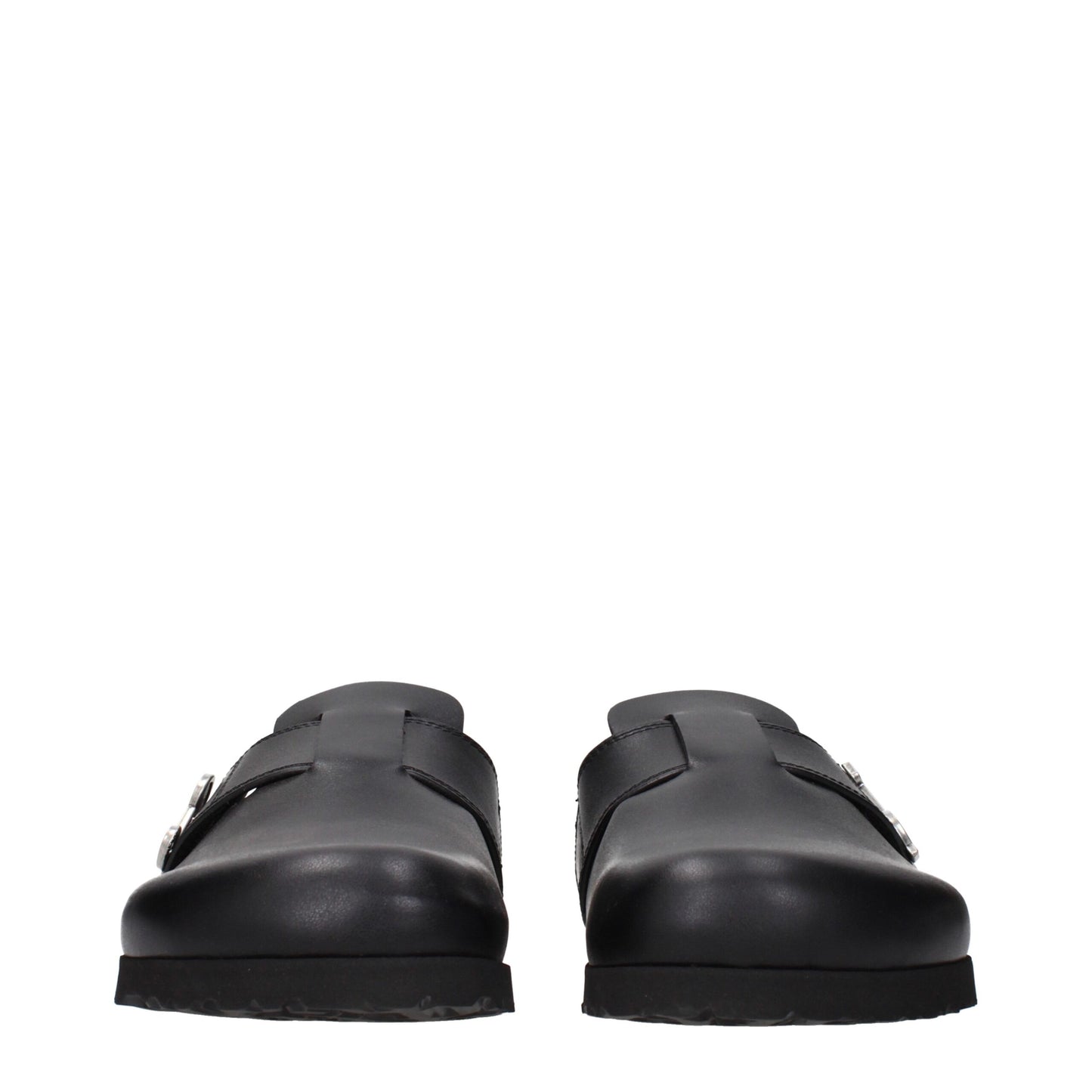Clogs Slippers by Palm Angels for men in leather and black presents a sculptural silhouette as Men's Leather Clogs Slippers, featuring a sculptural and a sculptural for refined comfort.