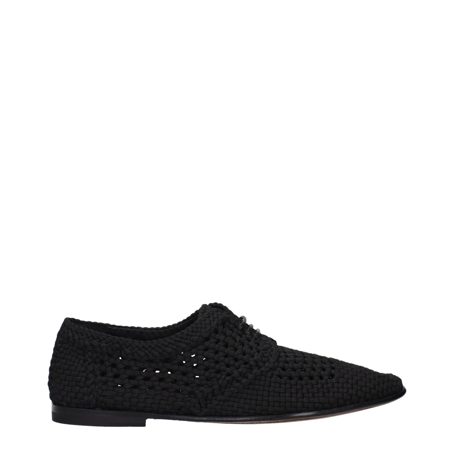 Flat Lace-Up Shoes by Dolce & Gabbana for men in leather black features an effortless chic silhouette, showcasing the Men's Leather Flat Lace-Up Shoes design with an effortless chic flat and a round toe style for a effortless chic look.