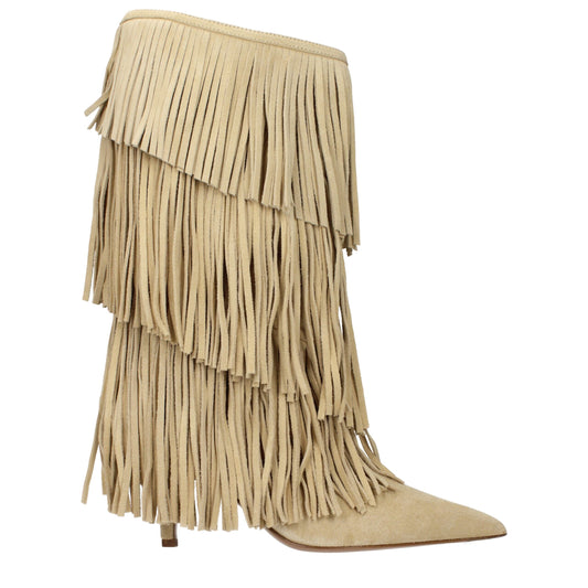 Flat Boots by Paris Texas for women in suede leather beige features an high-performance silhouette, showcasing the sophisticated design of the Women's Suede Leather Flat Boots with a flat and a refined .