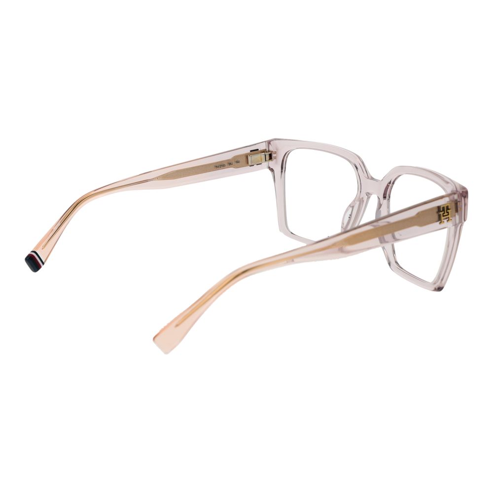 Eyeglasses Frames by Tommy Hilfiger for women in acetate pink showcases a refined full-frame frame design with a refined rose coloured frame finish for a refined and sophisticated look.
