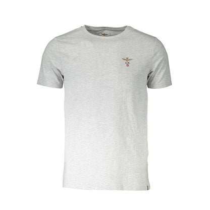 T-Shirt by Aeronautica Militare for men in cotton gray showcases a fashionable silhouette, elegantly detailed with a fashionable short-sleeve and crew neckline for a sophisticated, high-fashion look.