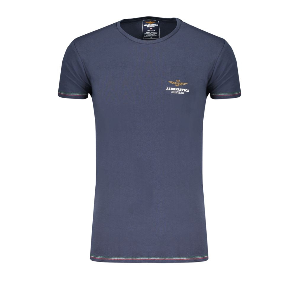 T-Shirt by Aeronautica Militare for men in cotton blue & print showcases a unassuming silhouette, artfully detailed with a refined crew neckline and unassuming short-sleeve for a sophisticated, contemporary look.