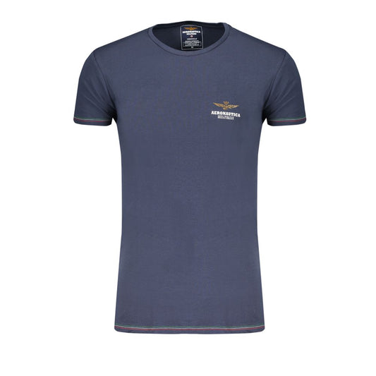 T-Shirt by Aeronautica Militare for men in cotton blue & print showcases a unassuming silhouette, artfully detailed with a refined crew neckline and unassuming short-sleeve for a sophisticated, contemporary look.