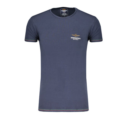T-Shirt by Aeronautica Militare for men in organic stretch cotton & viscose blue features an on trend silhouette, perfectly showcasing a on trend short-sleeve and crew neckline for an elevated aesthetic.