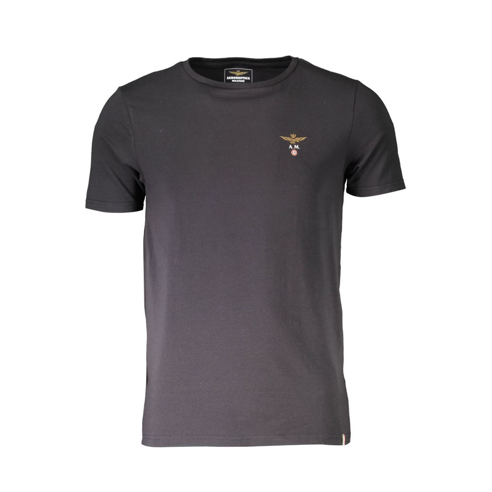 Activewear T-Shirt by Aeronautica Militare for men in cotton black features a dynamic silhouette with short-sleeve and crew neckline enhanced by functional .