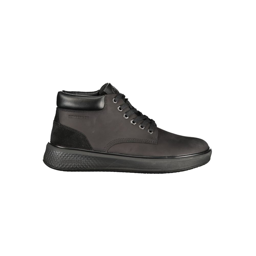 Athletic Sneakers by Lumberjack for men in polyester polyethylene leather black features an architectural silhouette from the Essence Men's Athletic Polyester Polyethylene Leather Sneakers collection, showcasing a architectural athletic style for a architectural look.