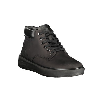 Athletic Sneakers by Lumberjack for men in polyester polyethylene leather black features an architectural silhouette, showcasing the premium athletic style of the Essence Men's Athletic Polyester Polyethylene Leather Sneakers with an architectural finish.