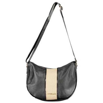Handbag by Laura Biagiotti for women in pvc black, camel & gold features a ornamental silhouette, showcasing a secure zipper, ample document-holder & internal-pockets, and ornamental shoulder-strap & adjustable-strap for a sophisticated look.