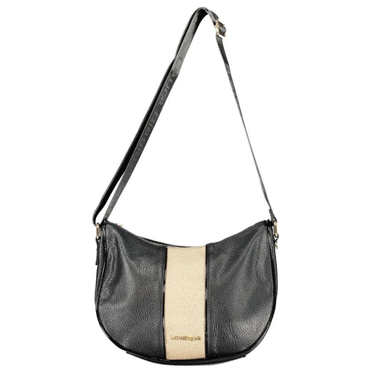 Handbag by Laura Biagiotti for women in pvc black, camel & gold features a ornamental silhouette, showcasing a secure zipper, ample document-holder & internal-pockets, and ornamental shoulder-strap & adjustable-strap for a sophisticated look.